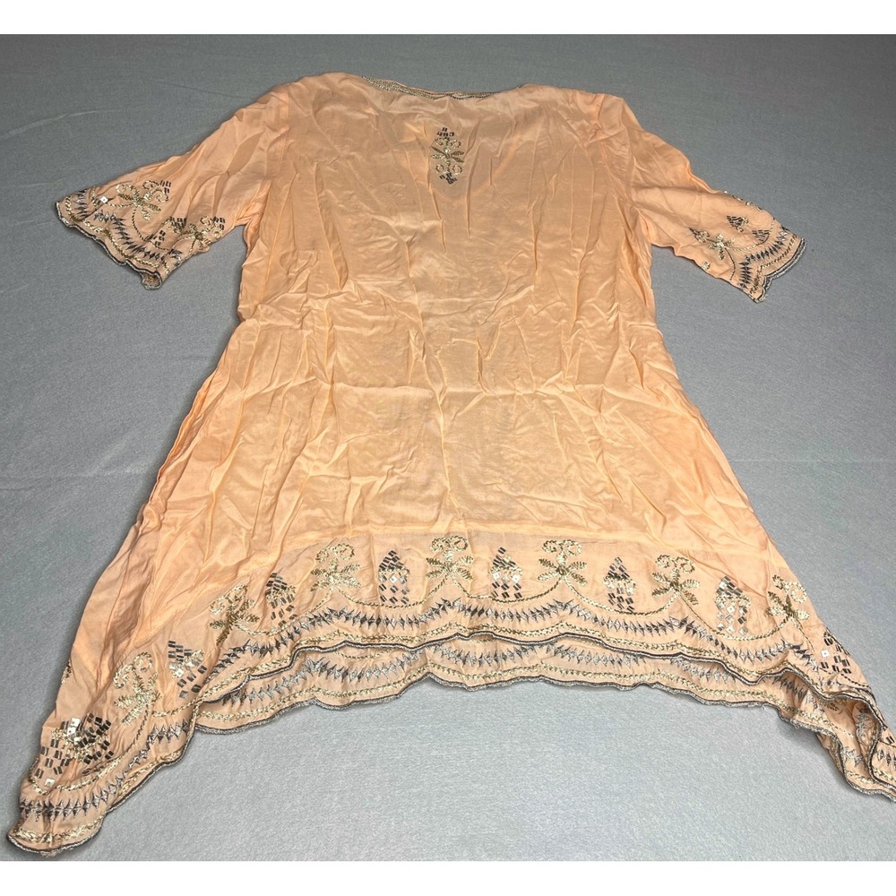Soft Surroundings Boho Tunic Coverup Pink Coral Sequined Small - Picture 3 of 8